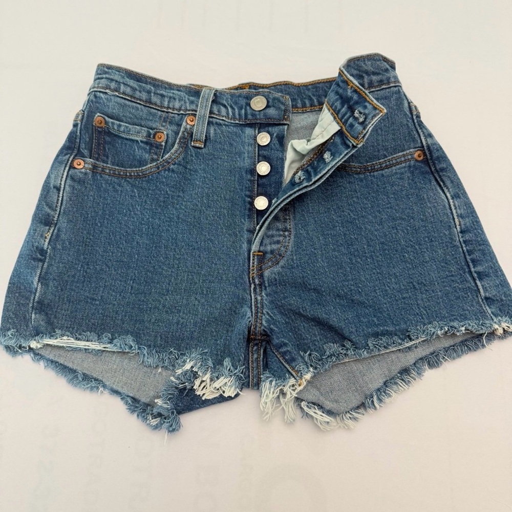 Levi's Blue Frayed Jean Shorts